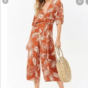 Forever 21 tropical leaf print jumpsuit size L